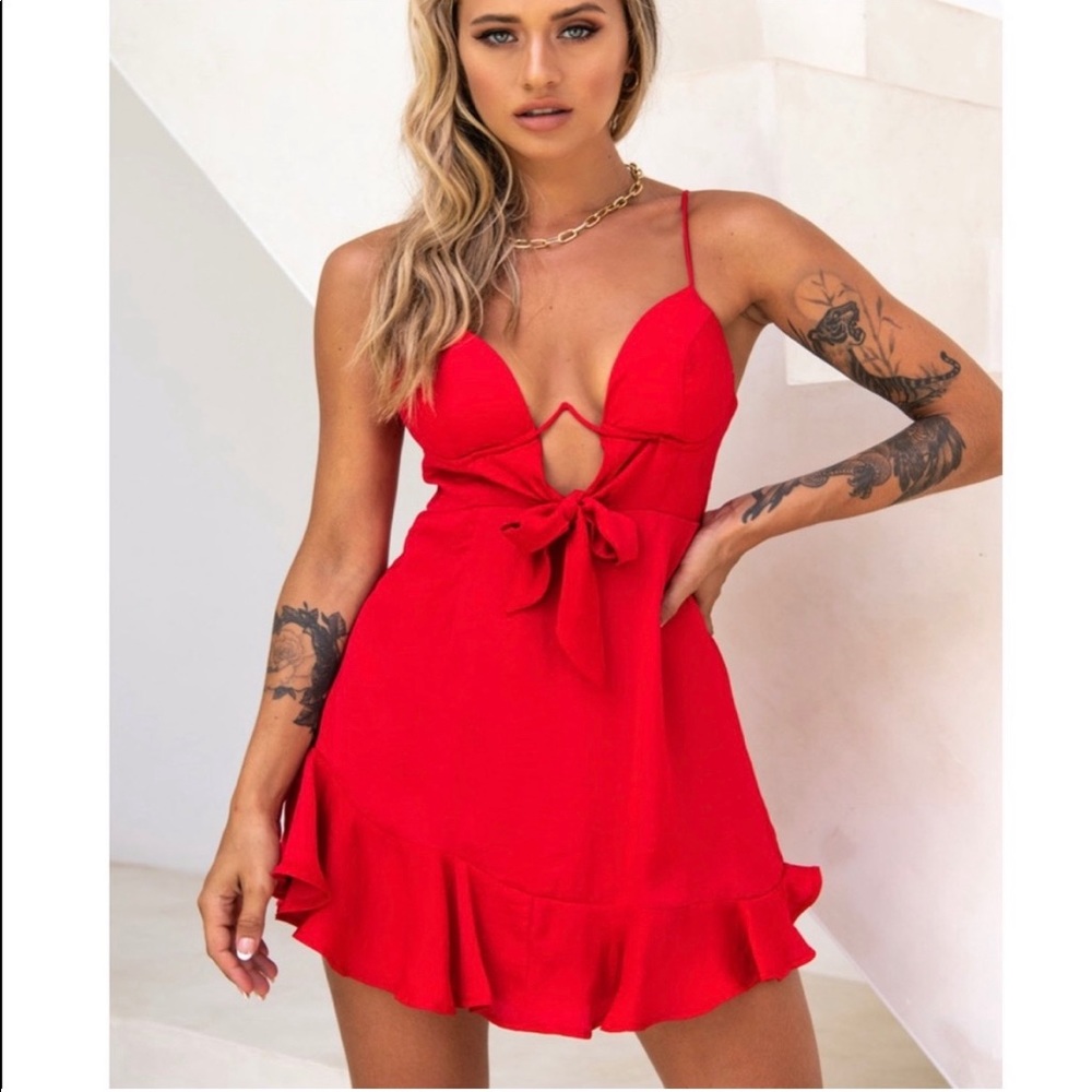 Selfie Leslie red frill tie dress -worn once!